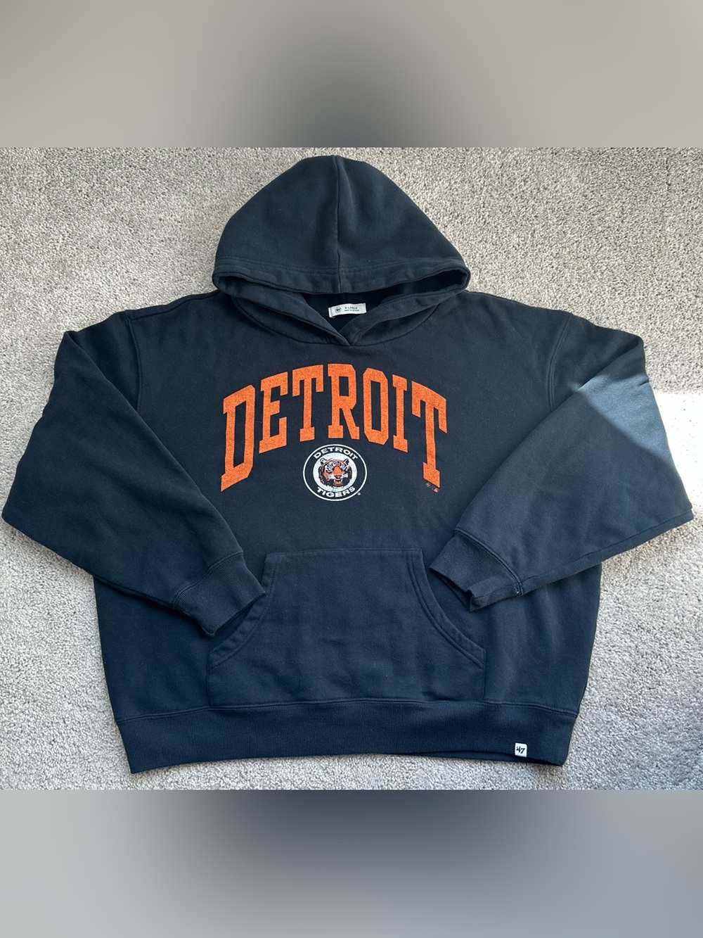 47 Brand Black Orange Detroit Tigers Hoodie (Size XL)